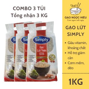 Combo 3 Túi Gạo lứt thơm ST25 Simply hút chân không (dẻo mềm, thơm) - 1KG