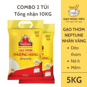 Combo 2 túi Gạo Thơm Thượng Hạng Neptune Nhãn Vàng - Dẻo thơm - Chính Hãng - 5KG
