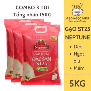 Combo 3 Túi 5kg Gạo St25 Neptune Hút Chân Không (Dẻo thơm mềm cơm) - 15KG