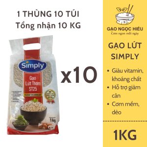 Thùng 10 túi 1Kg Gạo Lứt Thơm St25 Simply Cao Cấp - 10KG